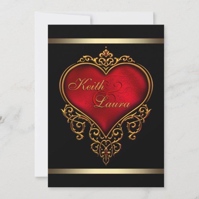 Invitation Mariage élégant rouge, noir et or (Devant)