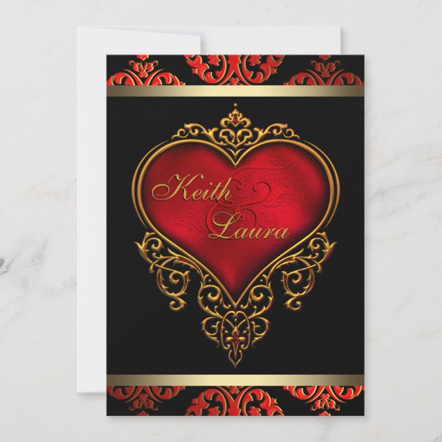 Invitation Mariage élégant rouge, noir et or (Devant)