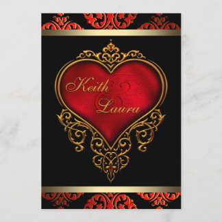 Invitation Mariage élégant rouge, noir et or