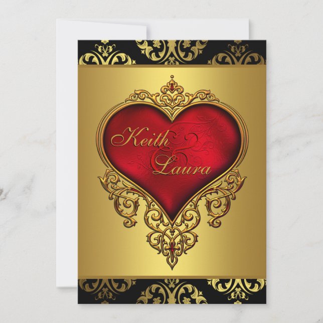 Invitation Mariage élégant rouge noir et or (Devant)