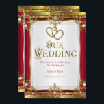 Invitation Mariage Elegant Rouge Or Blanc Or<br><div class="desc">Mariage Regal Bourgogne Rouge foncé, Royal Or et Blanc. Gold Hearts et White Pearl. Cadre en dentelle blanche argent. Tous les Designs sont Copyright! Contenu et dessins © 2000-2015 Zizzago™ ® © (Marque de commerce) et ses concédants de licence Zizzago a créé ce dessin S'IL VOUS PLAÎT REMARQUER toutes les...</div>