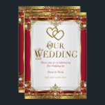 Invitation Mariage Elegant Rouge Or Blanc Or<br><div class="desc">Mariage Regal Bourgogne Rouge foncé, Royal Or et Blanc. Gold Hearts et White Pearl. Cadre en dentelle blanche argent. Tous les Designs sont Copyright! Contenu et dessins © 2000-2015 Zizzago™ ® © (Marque de commerce) et ses concédants de licence Zizzago a créé ce dessin S'IL VOUS PLAÎT REMARQUER toutes les...</div>
