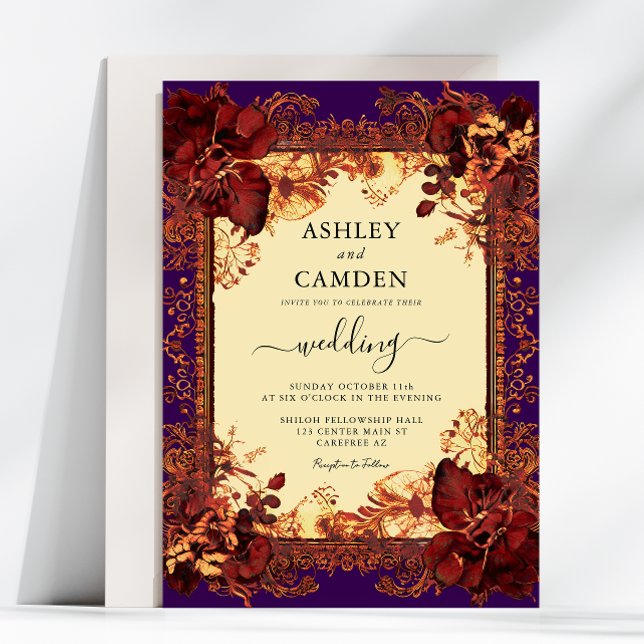 Invitation Mariage Élégant Rouge Violet Orange (Créateur téléchargé)
