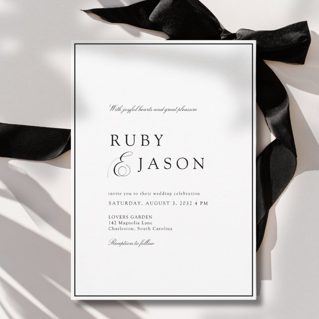 Invitation Mariage Élégant Royal Blanc & Noir (Elegant Royal White & Black Wedding Invitation - Black Tie)