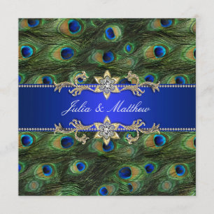 Invitation Mariage élégant royal bleu Paon