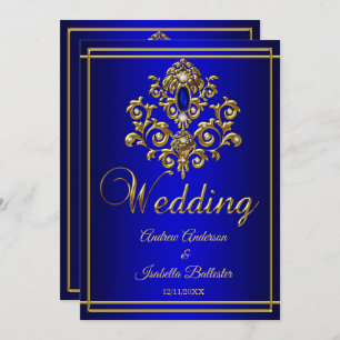 Invitation Mariage Elegant Royal Blue Gold Jewel 2