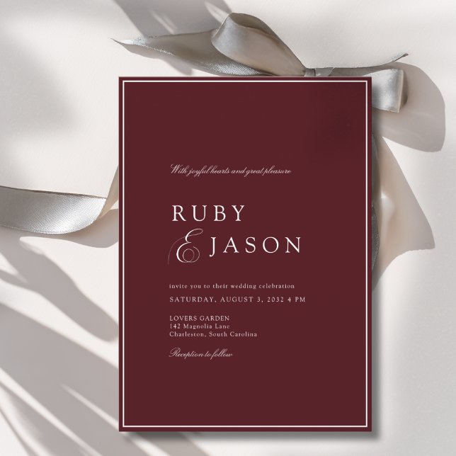 Invitation Mariage élégant royal bordeaux et écriture blanche (Elegant Royal Burgundy & White Script Wedding Invitation)