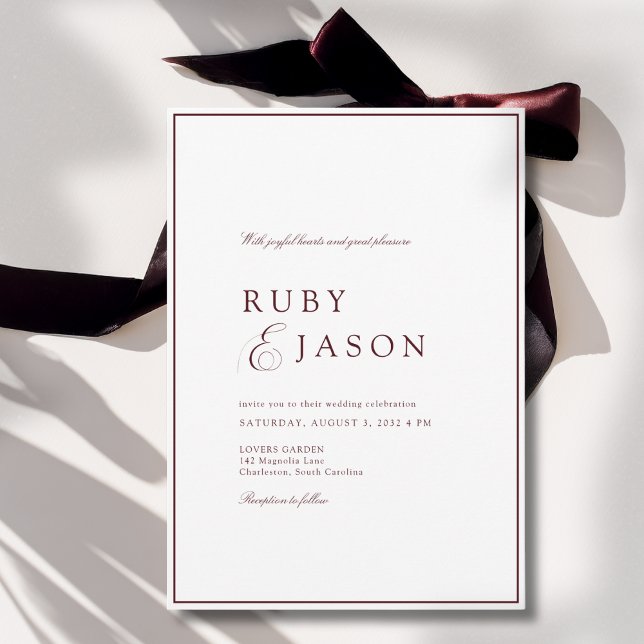 Invitation Mariage Élégant Royal Bourgogne et Écriture Blanch (Elegant Royal Burgundy & White Script Wedding Invitation)