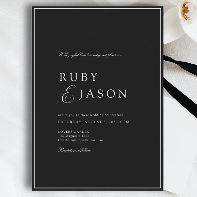 Invitation Mariage élégant royal noir et blanc (Elegant Royal & White Black Wedding Invitation - Black Tie)