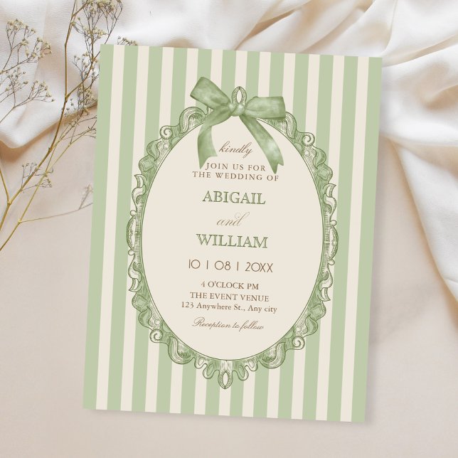 Invitation Mariage élégant ruban vert vintage  (Créateur téléchargé)