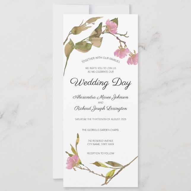 Invitation Mariage Élégant Rustique Aquarelle Floral Feuillag (Devant)