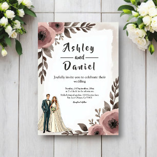 Invitation Mariage Élégant Rustique Aquarelle Floral Romantiq
