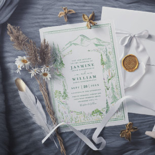 Invitation Mariage Élégant Rustique Arbres Forêt Montagne