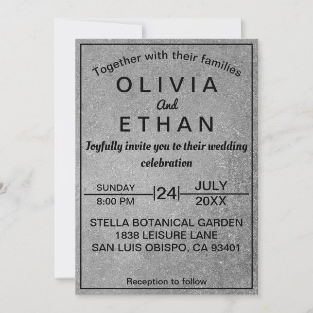 Invitation Mariage Élégant Rustique Béton Noir Et Gris (Devant)