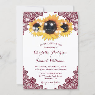 Invitation Mariage Élégant Rustique Bourgogne Fleur de Tourne