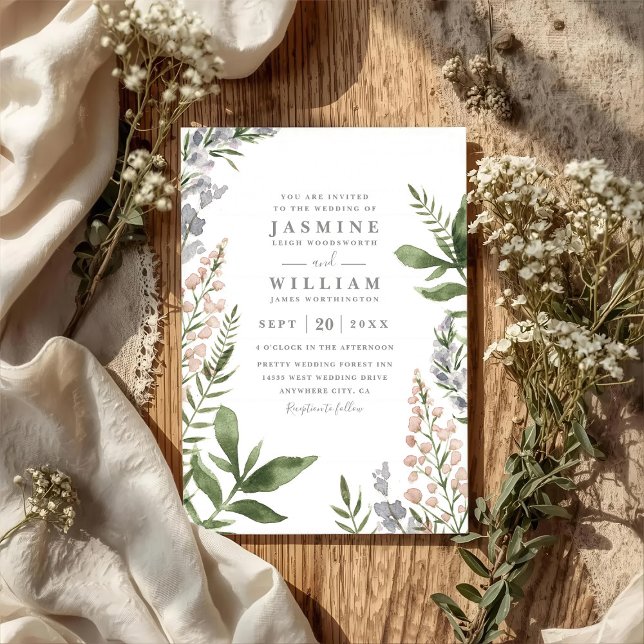Invitation Mariage Élégant Rustique Code QR Fleurs Sauvages d (Créateur téléchargé)