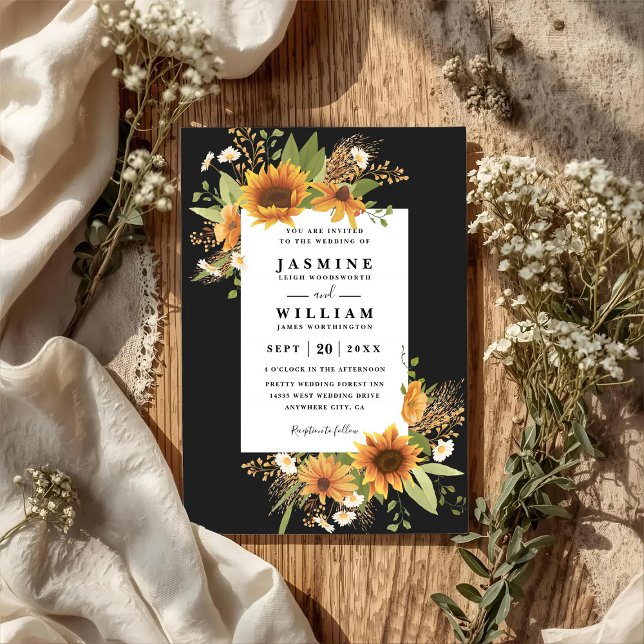 Invitation Mariage Élégant Rustique Code QR Tournesols Sucrés (Créateur téléchargé)