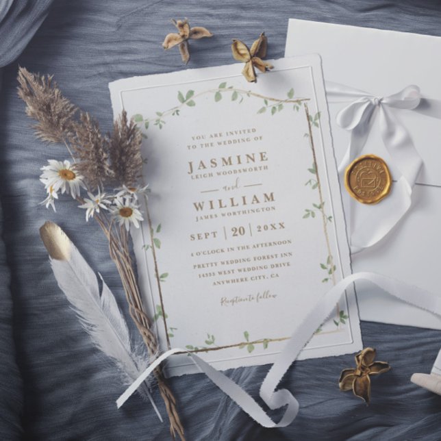Invitation Mariage Élégant Rustique Feuillage Verdure de la T (Créateur téléchargé)