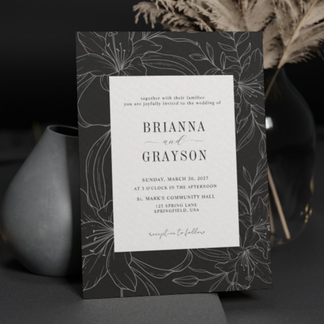 Invitation Mariage Élégant Rustique Fleur de Lys Noir et Blan (Créateur téléchargé)