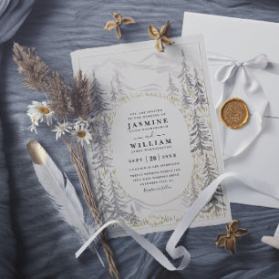 Invitation Mariage Élégant Rustique Forêt Arbres Montagne