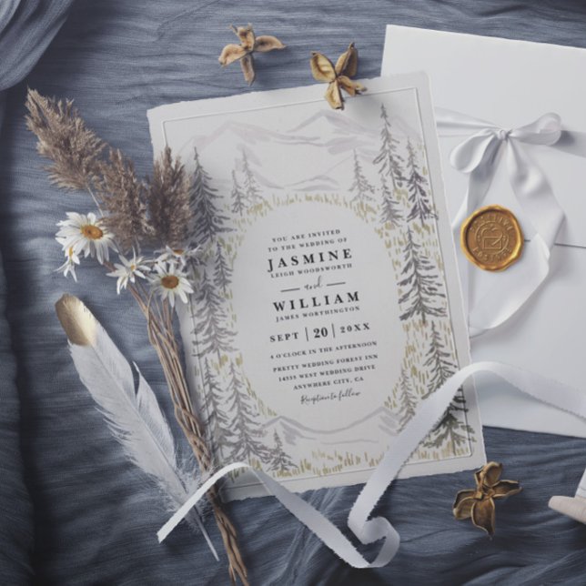 Invitation Mariage Élégant Rustique Forêt Arbres Montagne (Créateur téléchargé)