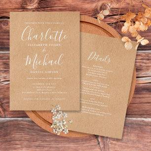 Invitation Mariage Élégant Rustique Kraft Tout En Un