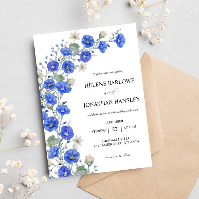 Invitation Mariage Élégant Rustique Moderne Bleu Et Blanc (Blue And White Modern Rustic Elegant Wedding Invitation)