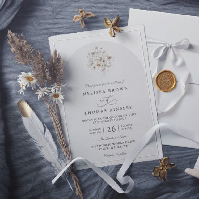 Invitation Mariage Élégant Rustique Monogramme Floral Code QR (Créateur téléchargé)