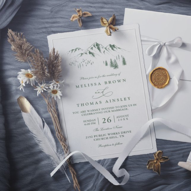 Invitation Mariage Élégant Rustique Pin Forêt Montagnes (Créateur téléchargé)
