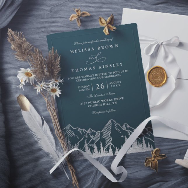 Invitation Mariage Élégant Rustique Pinède Forestière Montagn (Créateur téléchargé)