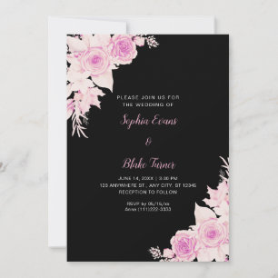 Invitation Mariage Élégant Rustique Roses Roses Automne Noir