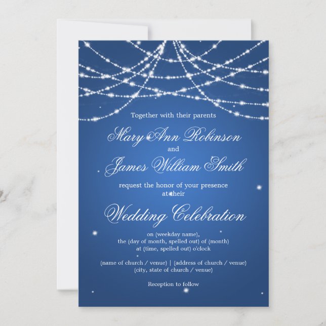Invitation Mariage élégant scintillant bleu de cordon (Devant)