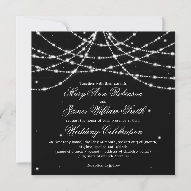Invitation Mariage élégant scintillant chaîne Noir (Devant)
