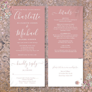 Invitation Mariage Élégant Script Rose Poussiéreux Tout En Un