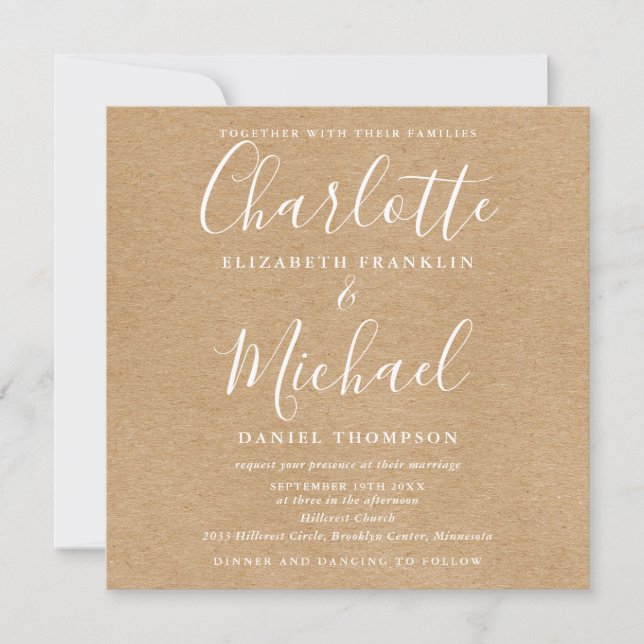 Invitation Mariage Élégant Script Rustique Tout-en-un (Devant)