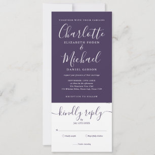 Invitation Mariage Élégant Script Violet Tout En Un
