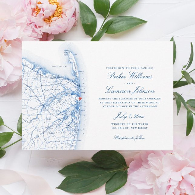 Invitation Mariage élégant Sea Bright New Jersey (This Sea Bright, New Jersey map wedding invitation is perfect for your destination beach wedding)