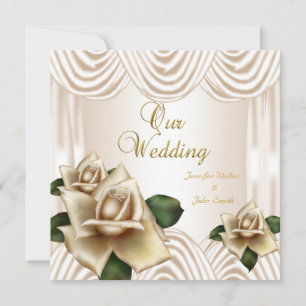 Invitation Mariage Élégant Sépia Crème Beige Roses