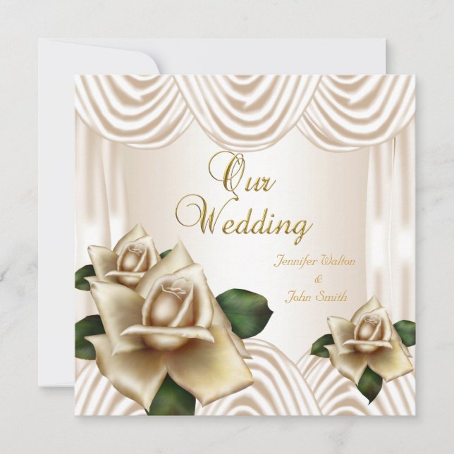 Invitation Mariage élégant Sépia Crème Roses Beige (Devant)