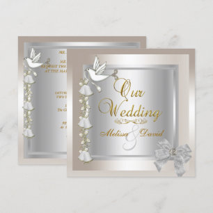 Invitation Mariage Élégant Sépia Or Argent Blanc Colombe