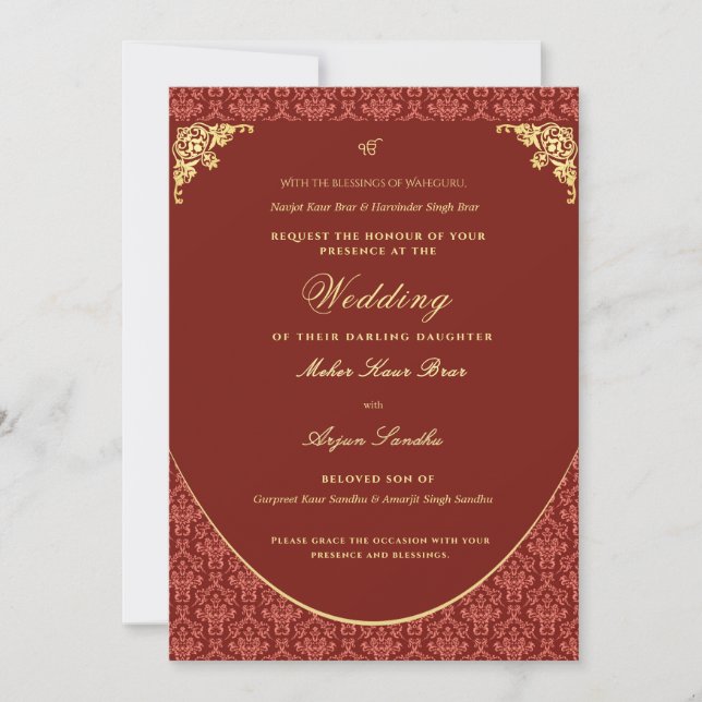 Invitation Mariage élégant Sikh | Mariage pendjabi (Devant)