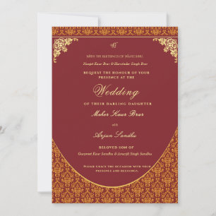 Invitation Mariage élégant Sikh   Mariage pendjabi