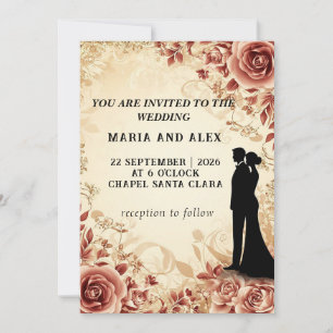 Invitation Mariage Élégant Silhouette au Milieu de Dessin Flo