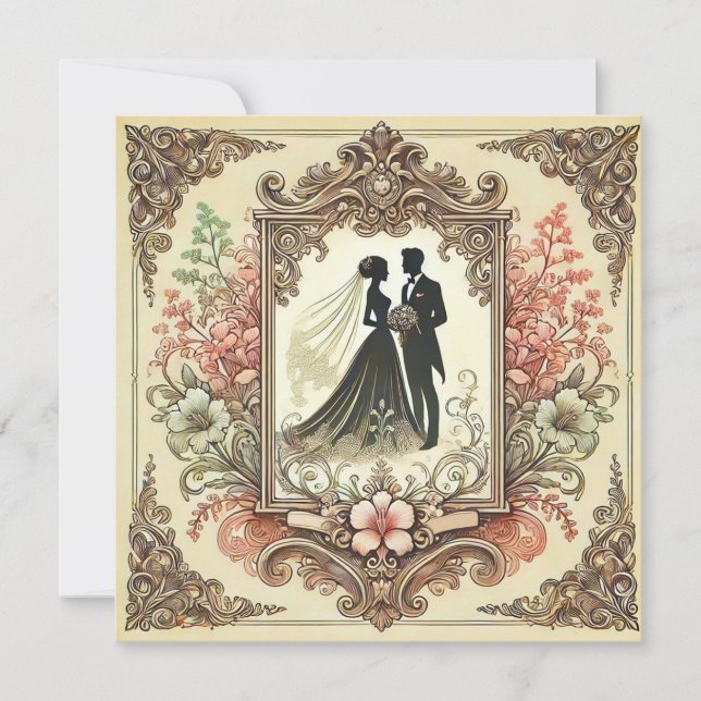 Invitation Mariage Élégant Silhouette Encadrée (Devant)
