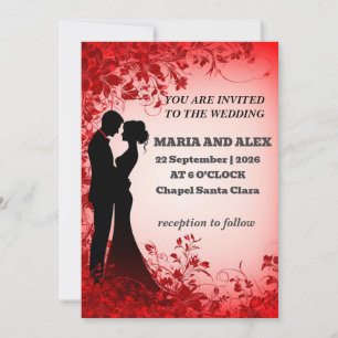 Invitation Mariage Élégant Silhouette Parmi Dessin Floral
