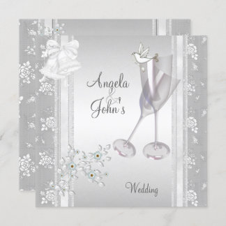 Invitation Mariage Elégant Silver White dentelle Florale
