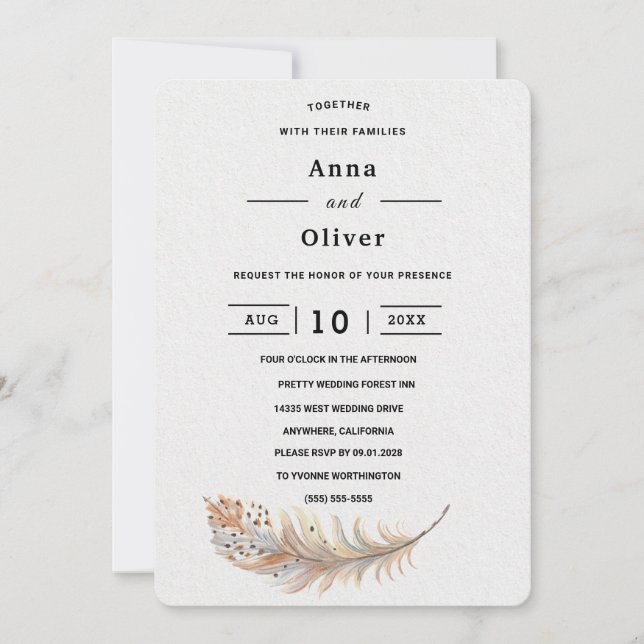 Invitation Mariage élégant simple blanc personnalisable moder (Devant)