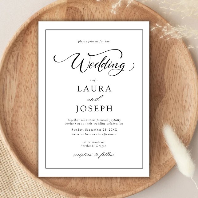 Invitation Mariage Élégant Simple Classique Noir & Blanc (Elegant simple classic black and white wedding invitation sets a timeless tone with your details)