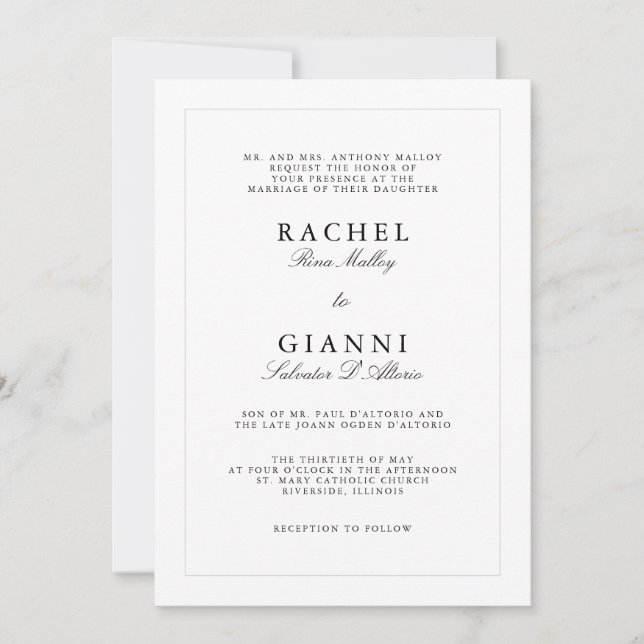 Invitation Mariage Élégant Simple Classique Noir et Blanc (Devant)