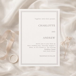 Invitation Mariage élégant simple et luxueux taupe ivoire